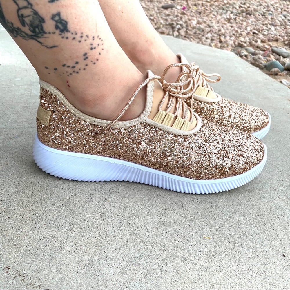 New Rose Gold Glitter Sneakers Tennis Shoes - Picture 5 of 8